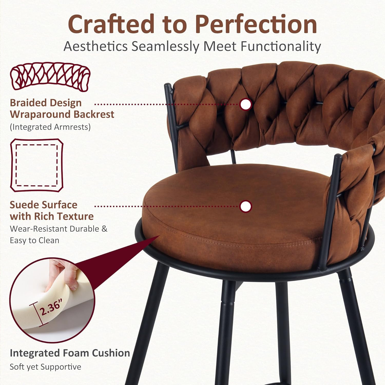 28.7" Swivel Bar Stools Set of 2 with Woven Back - Light Brown