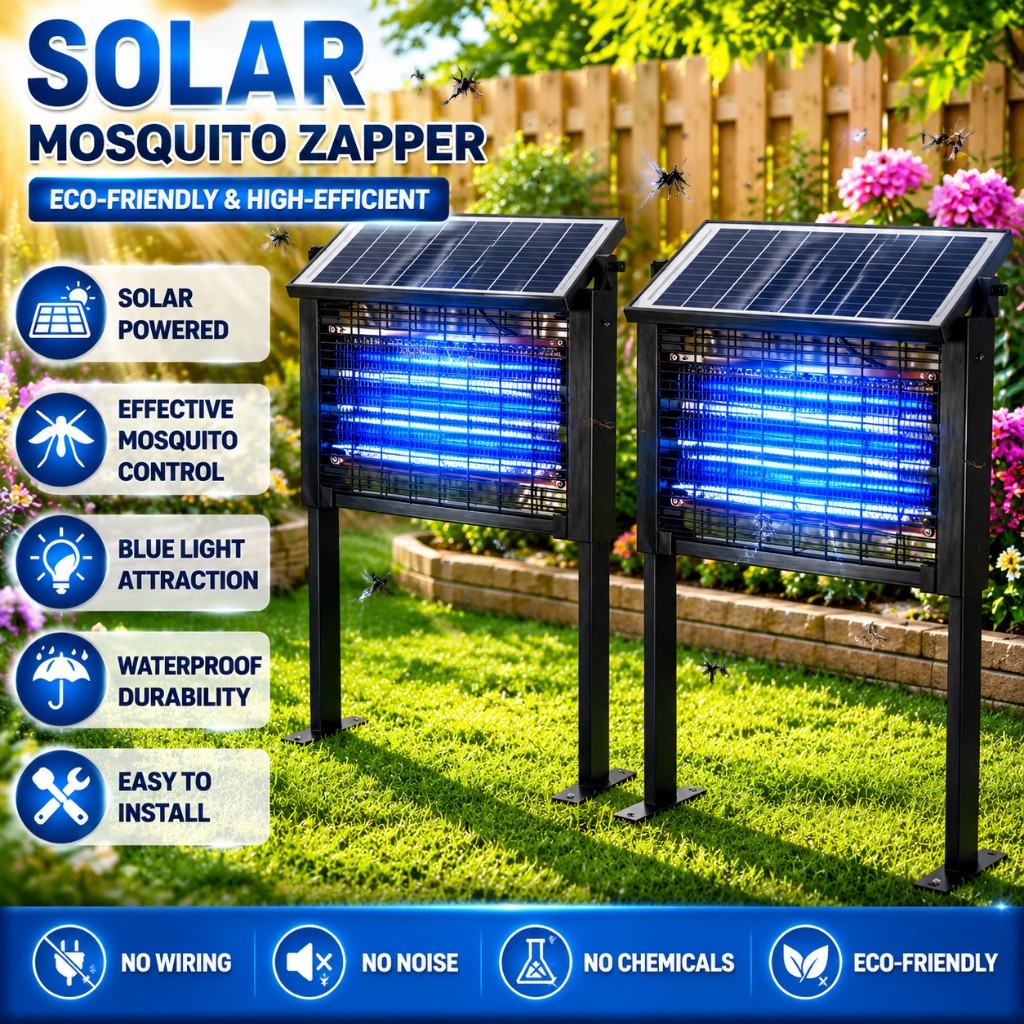 4500V Solar Bug Zapper Outdoor Mosquito Zapper Waterproof Electric Fly Zapper