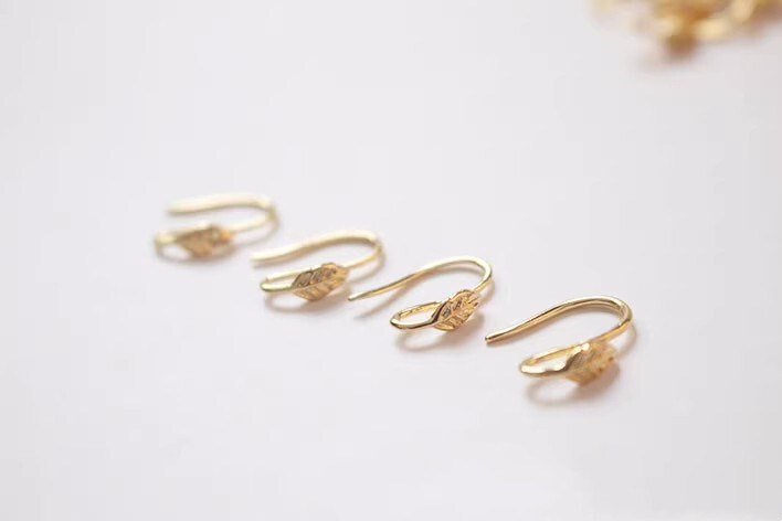 10pcs Gold Leaf Earring Hook,Simple Earring,Leaves Ear Hook,Long Ear Wire