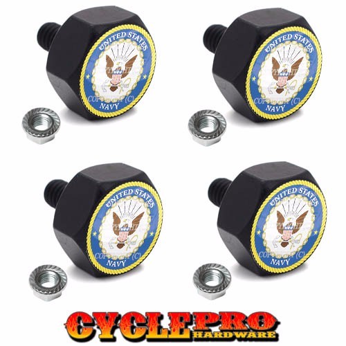 4 Black Hex Billet Aluminum Motorcycle License Plate Frame Tag Bolts USN NAVY