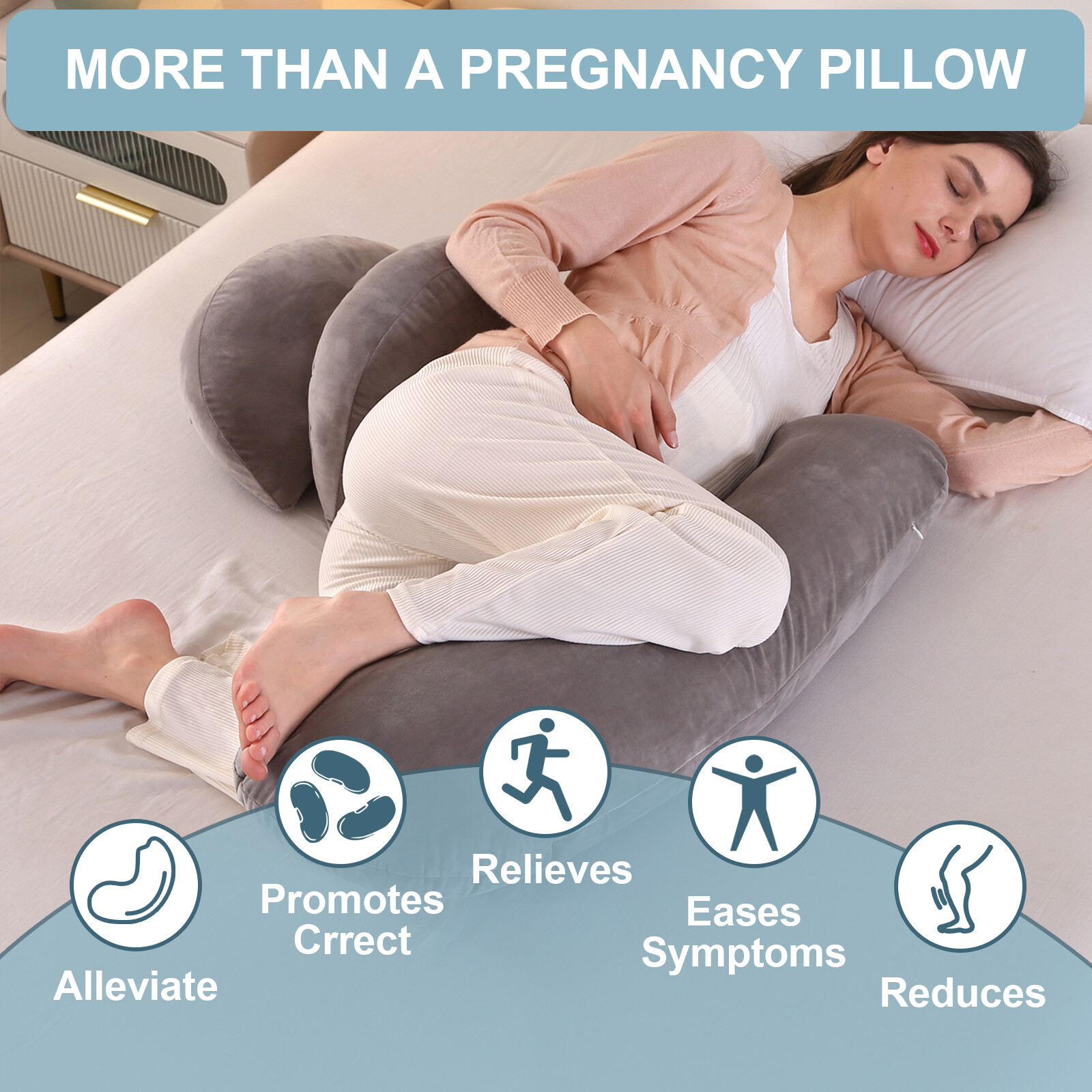 Velvet Pregnancy Pillows for Sleeping Maternity Adjustable Support for Back, Leg