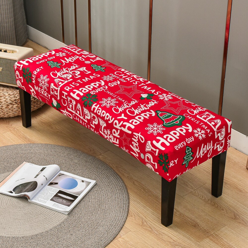 Stretch Printed Dining Bench Cover Long Bench Stool Slipcover Seat Protector