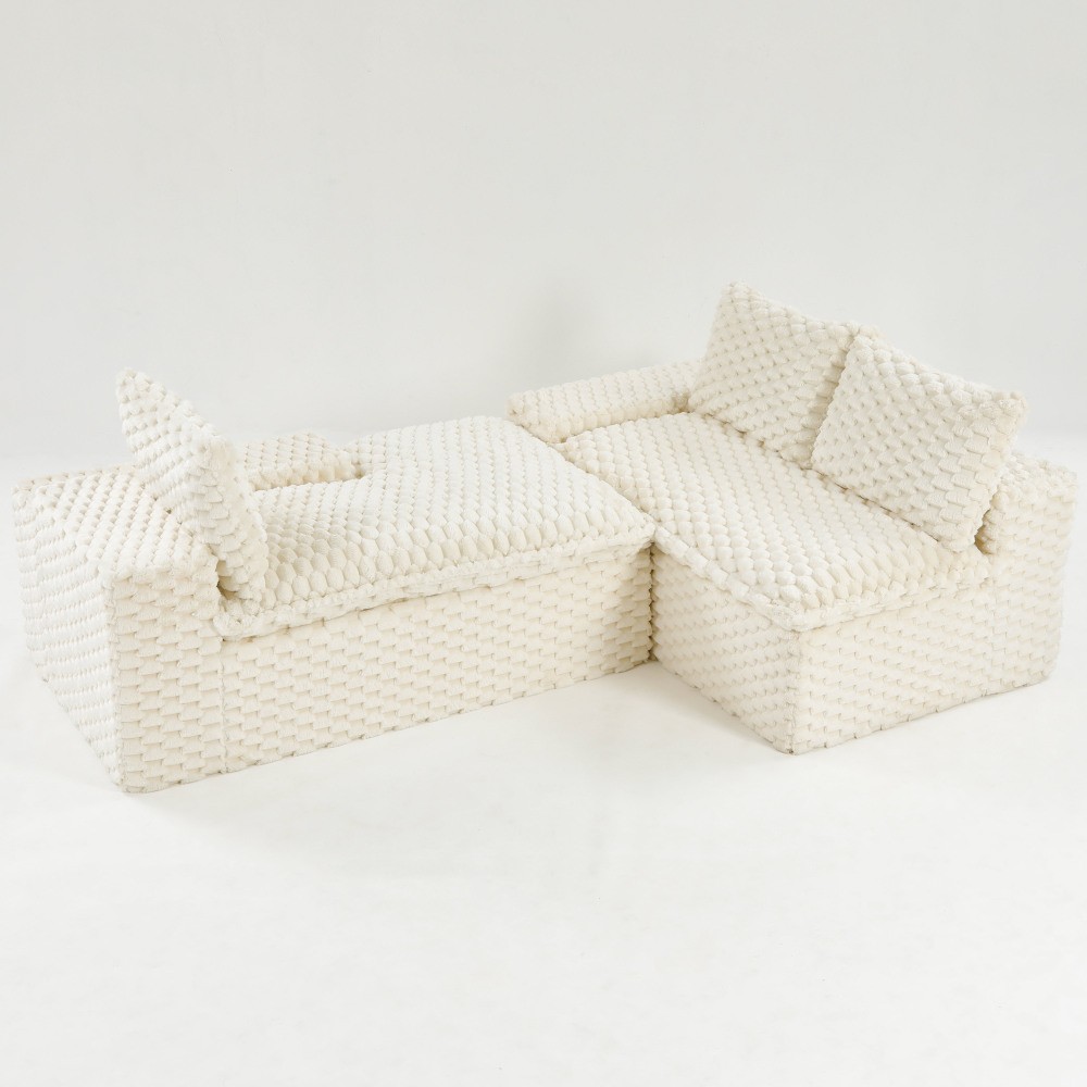 White Turtle Velvet Sofa w/ Chaise Lounge - Modular L-Shape or Straight