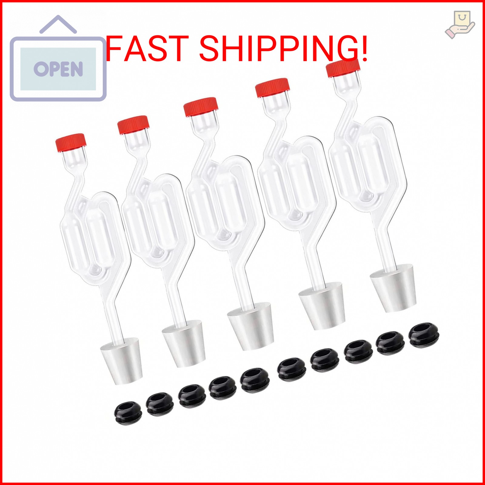 Zazolyne 5ct. S - Shape Airlock with # 6 Stopper 5pcs & Grommets 10pcs,Bubble Fe
