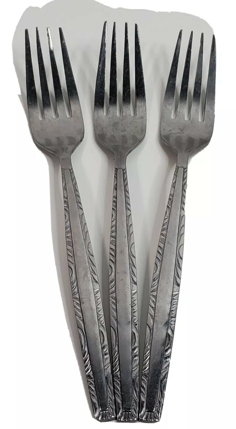3 Dinner Forks Fork Household’s Deco Stainless Contemporary 7.5” Long