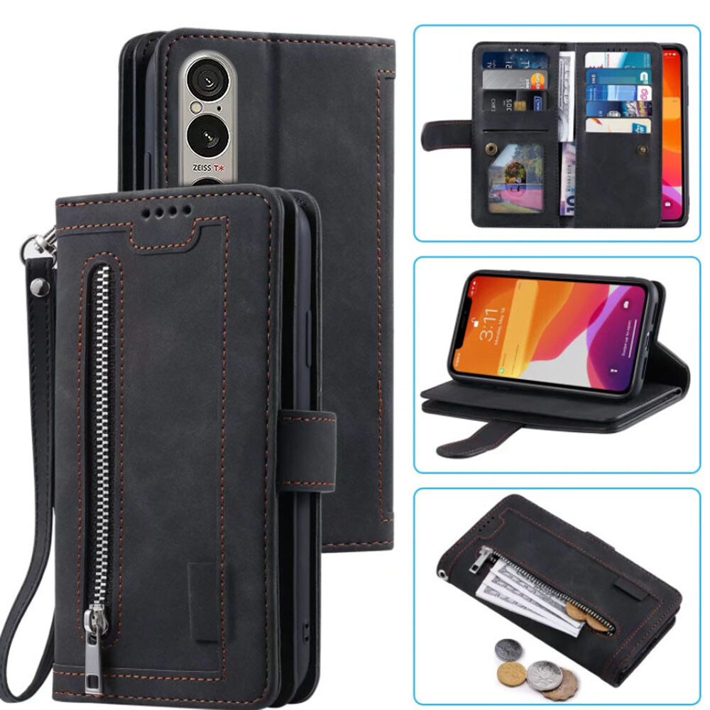 For Sony Xperia 1 VI Wallet Case,Leather Zipper Magnetic Flip Card Phone Case