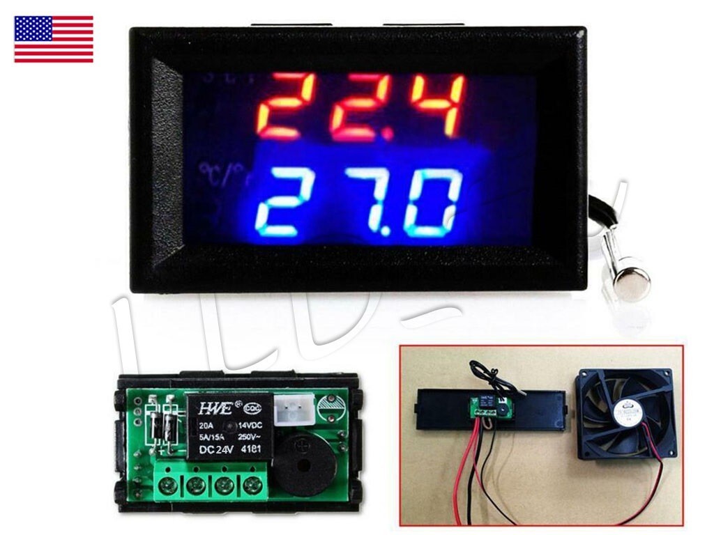 Digital LED Microcomputer Thermostat Controller Switch Temperature Sensor DC 24V