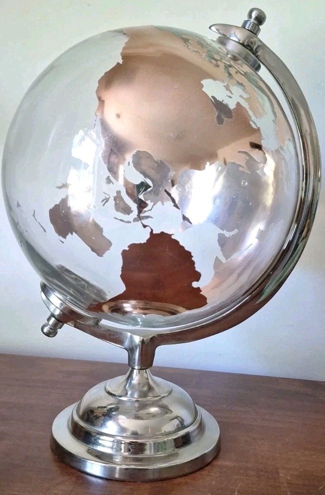 Crystal 11" Globe Gold Leaf Land Silver Base