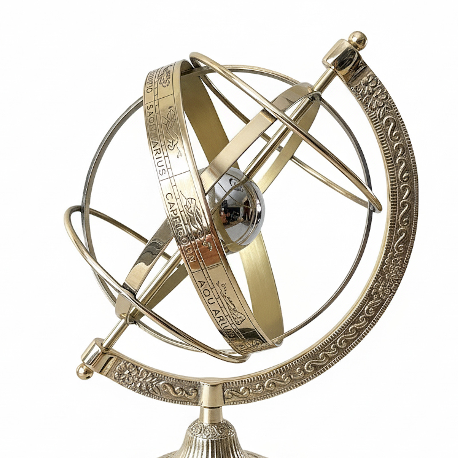 Vintage Style Brass Armillary Sphere Globe Decor - 12" Celestial Model