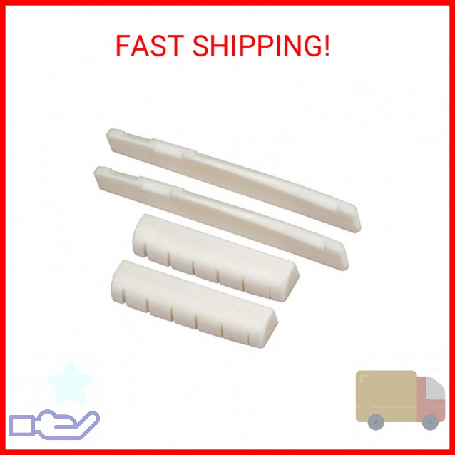Blisstime 2 Sets 4pcs 6 String Acoustic Guitar Bone Bridge Saddle and Nut Made o