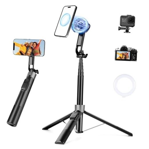 70" Magnetic Phone Tripod, Selfie Stick Tripod for iPhone Magsafe 70 inch Black