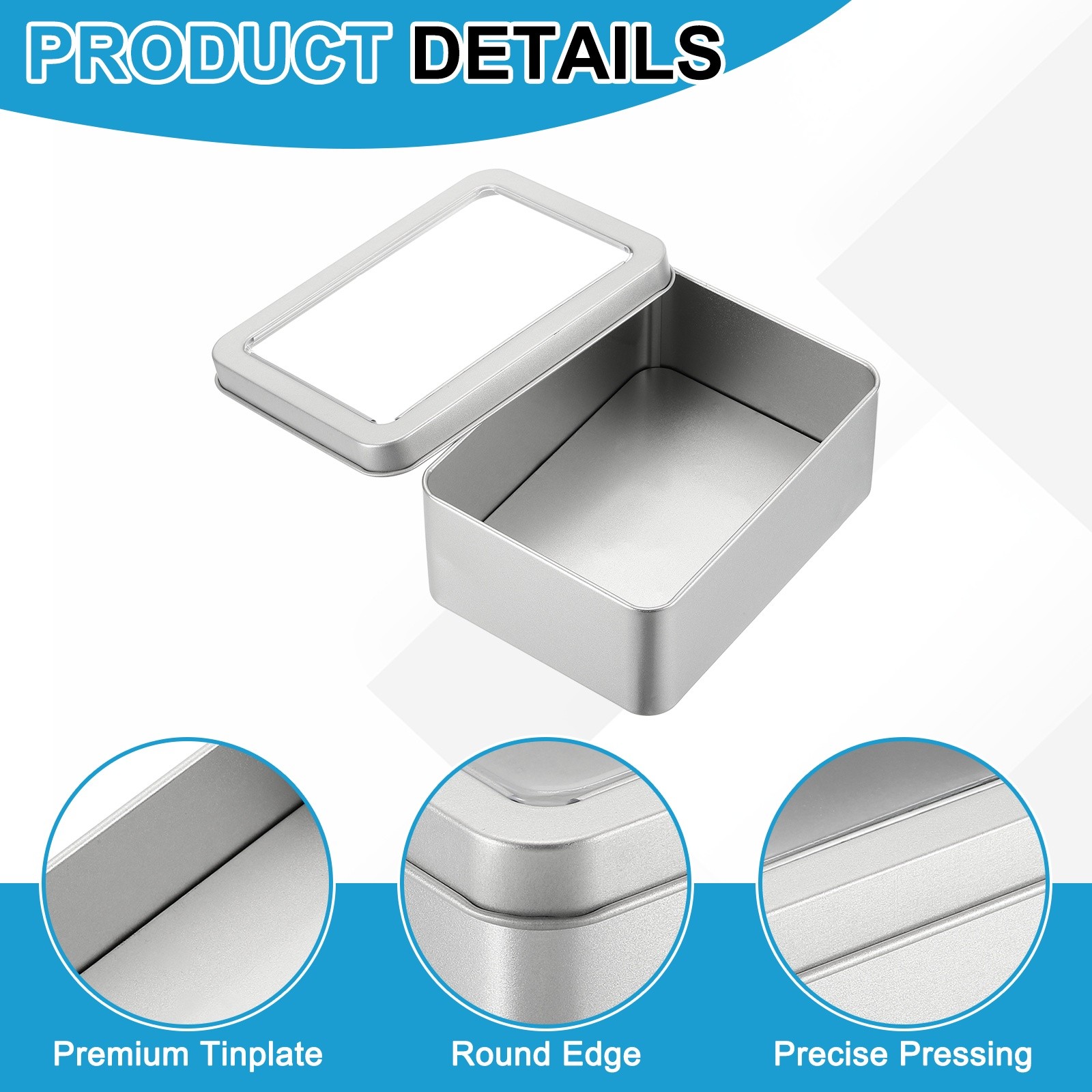 2Pcs 5.1 x 3.7 x 1.9 Inch Rectangular Storage Tins Box with Lid Window