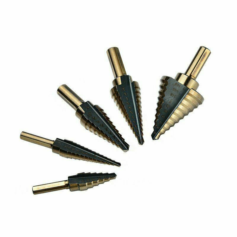 5pcs SAE Step Drill Bit Set HSS Cobalt Multiple Hole 50 Size TRI-FLAT Shank