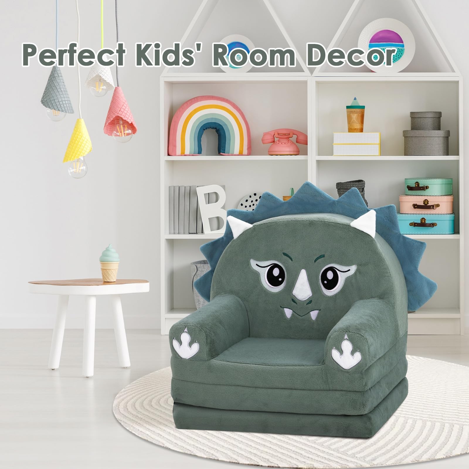 Kids Couch Comfy Foldable Kids Sofa to Lounger 2 in 1 Toddler Chair Plush Bab...