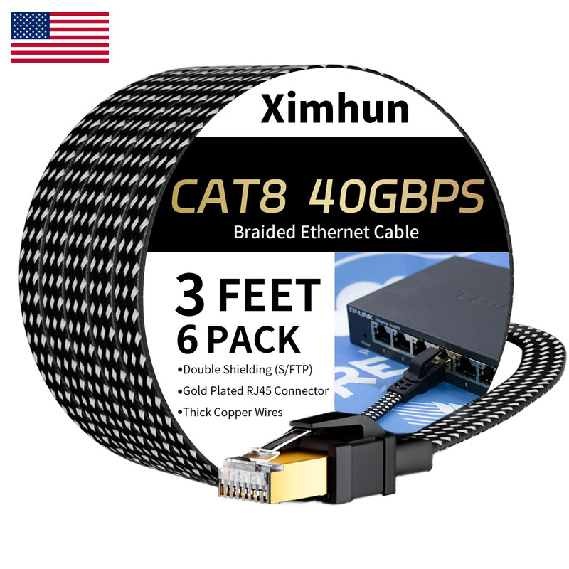 Ximhun 6Pack Cat 8 Ethernet Cable 3Ft High Speed 40Gbps 2000Mhz Network Cord