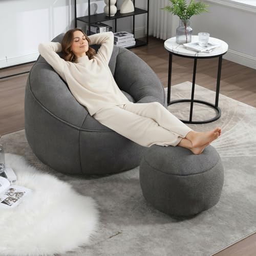 Bean Bag Chairs, Gaint Bean Bag Couch with Memory Foam for Adults and Grey
