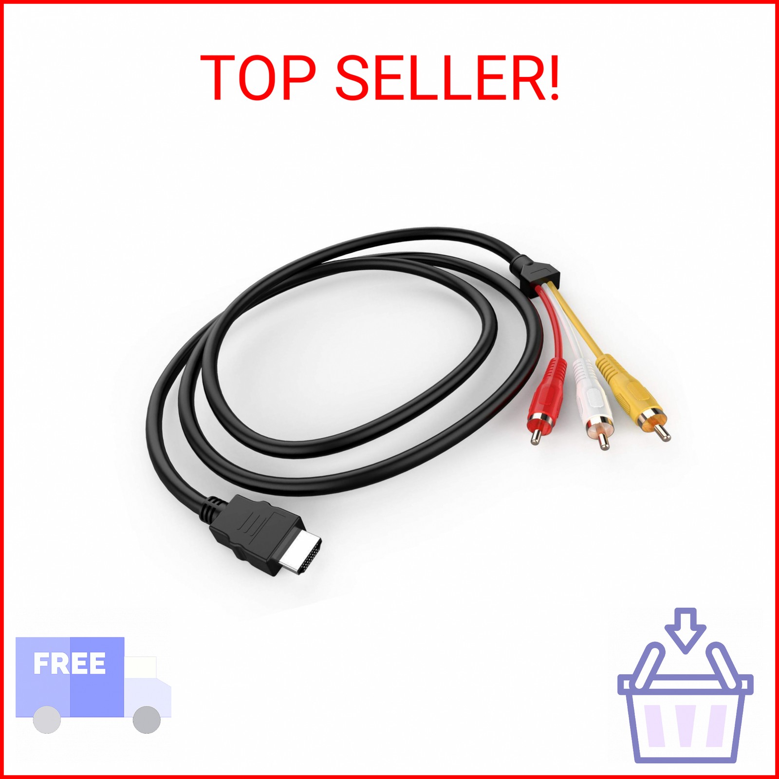 HDMI to RCA Cable, 1080P 5ft/1.5m HDMI Male to 3-RCA Video Audio AV Cable Connec