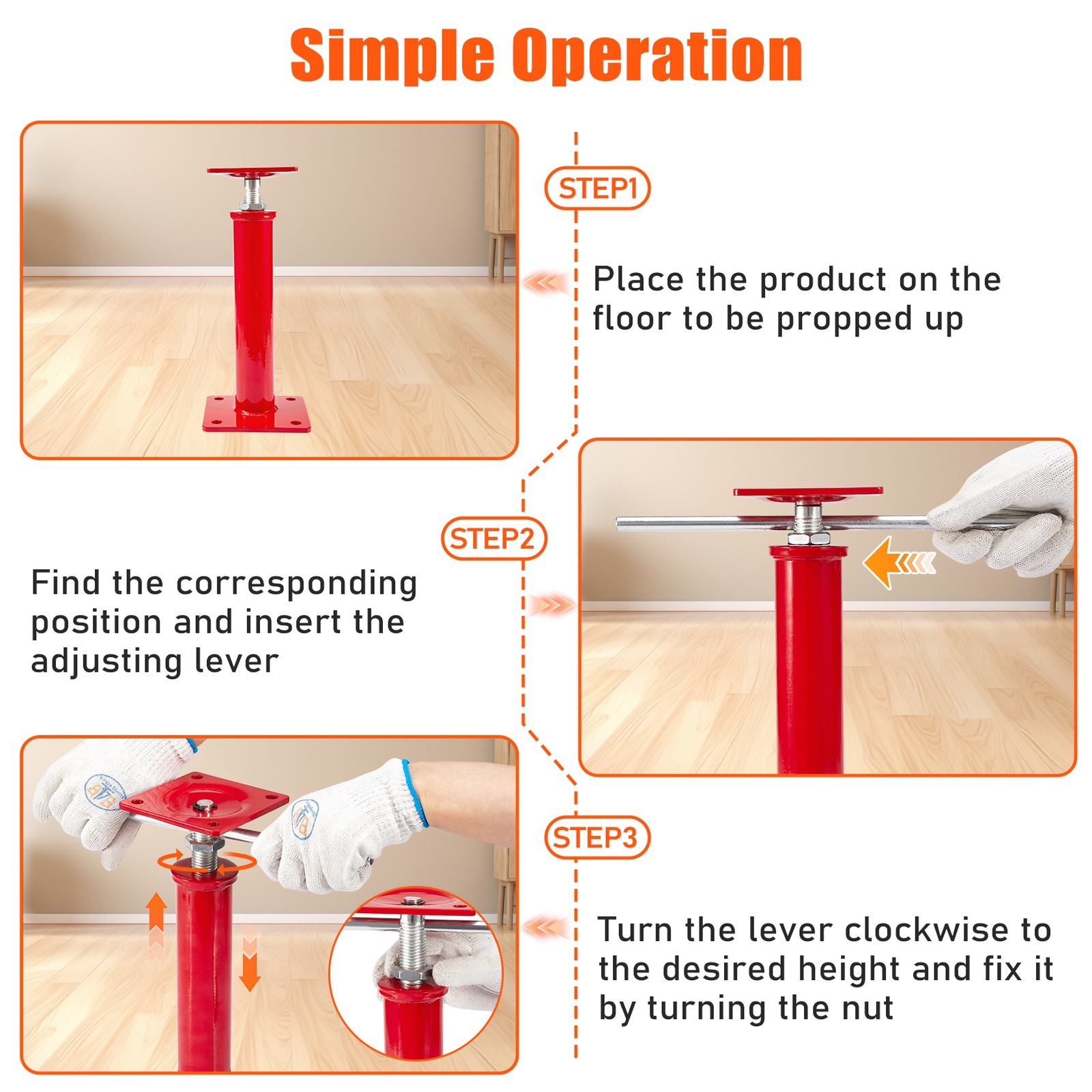 Universal 11"-16"Height Floor House Jacks for Leveling Crawlspace Screw PoleJack