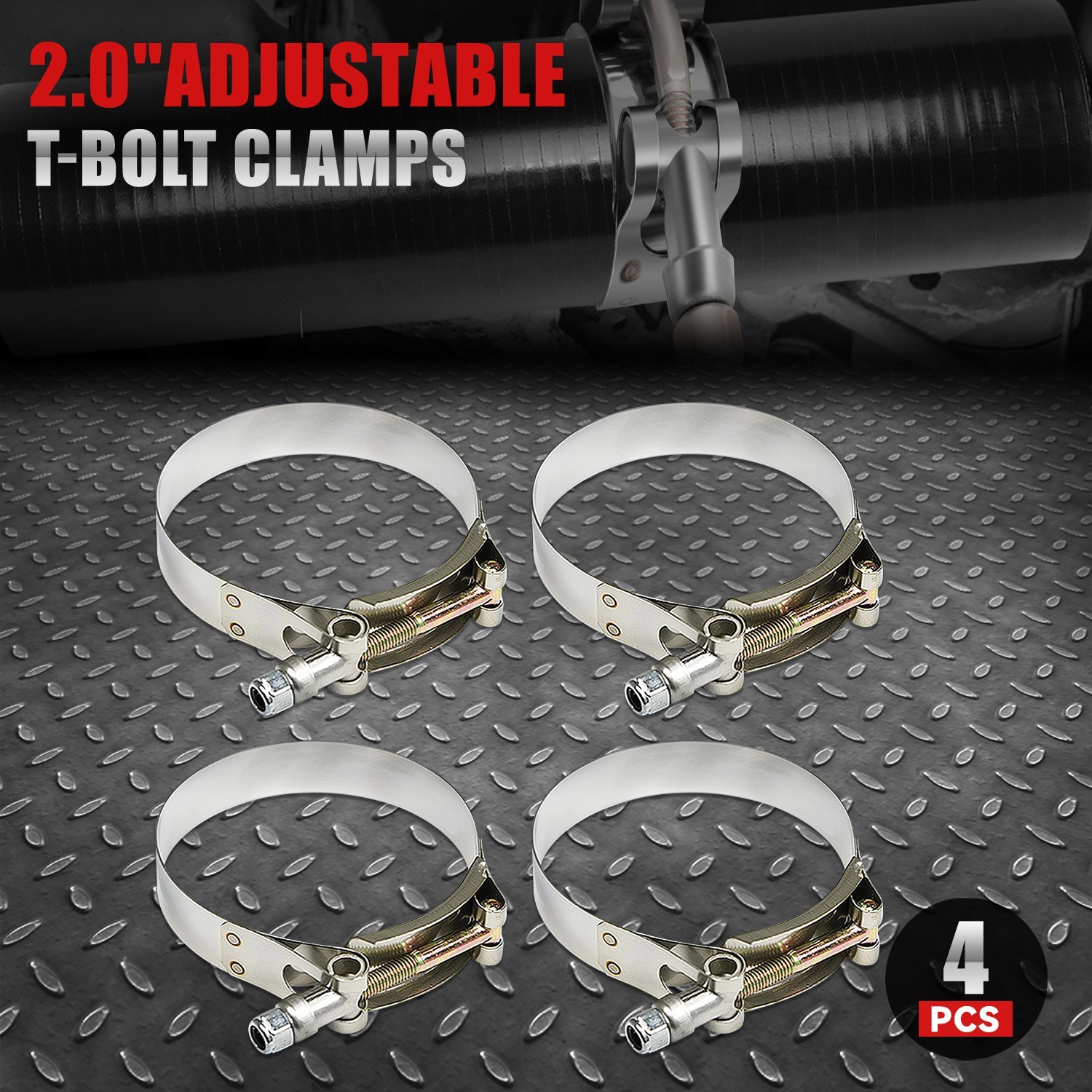 4 Pcs 2" T-Bolt Hose Clamp Stainless Steel Turbo Intake Silicone Hose Clamp