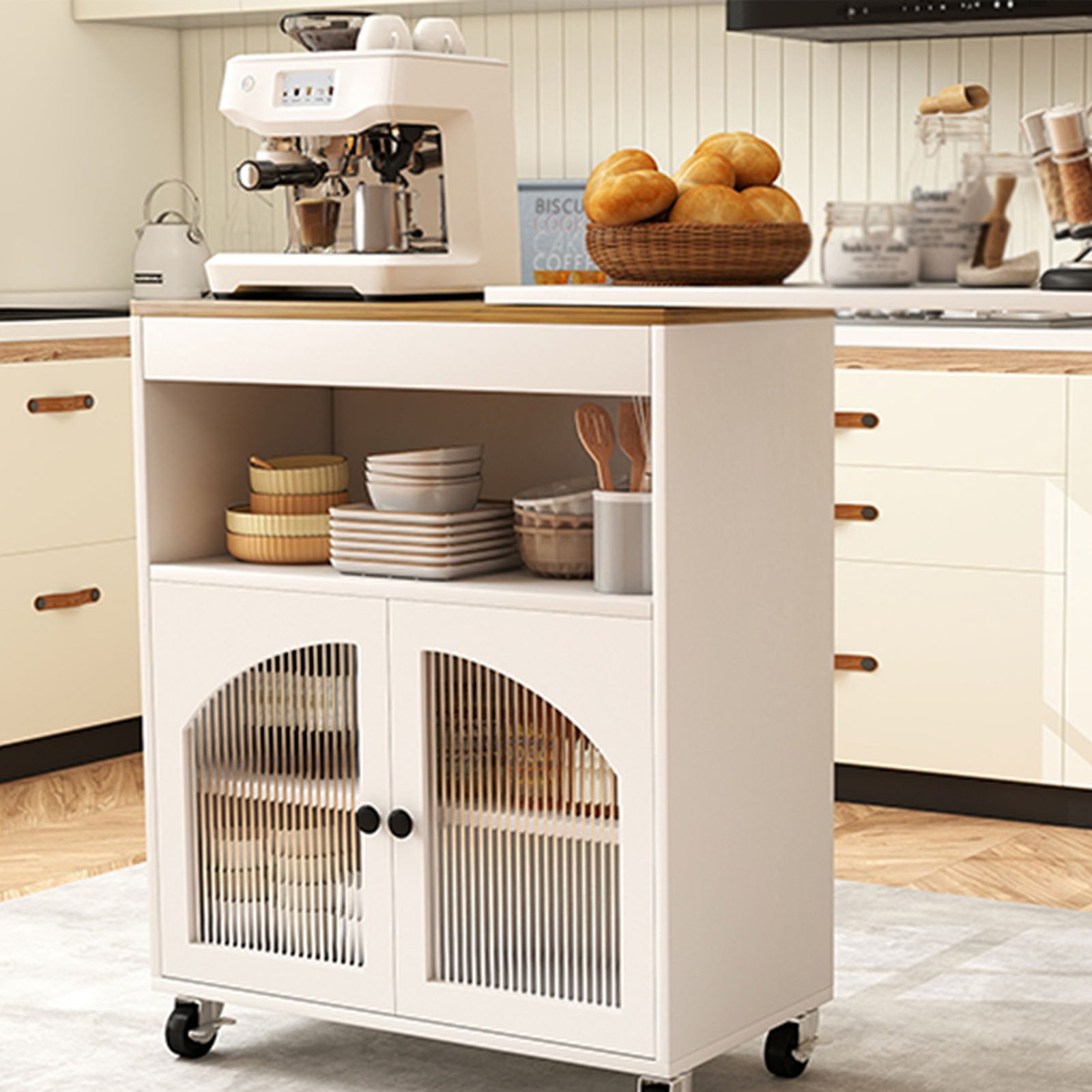 Kitchen Island On Wheels With Extended Table MDF Rolling Kitchen Storage Cabinet