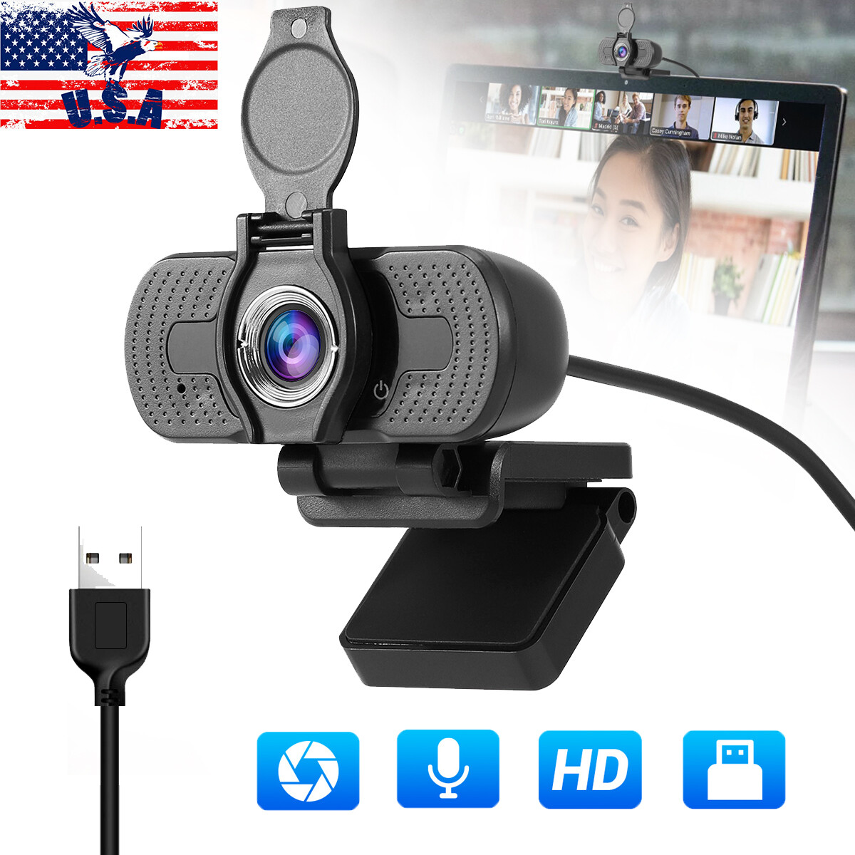 1080P Webcam USB With Microphone Video Camera Autofocus For PC Desktop Laptop
