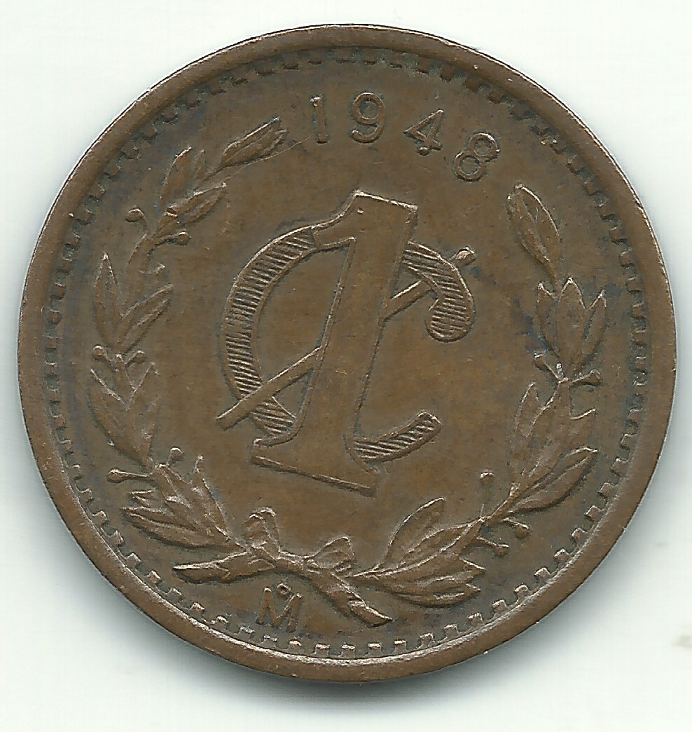 HIGH GRADE XF CONDITION 1948 MEXICO ONE CENTAVO COIN-MAR029