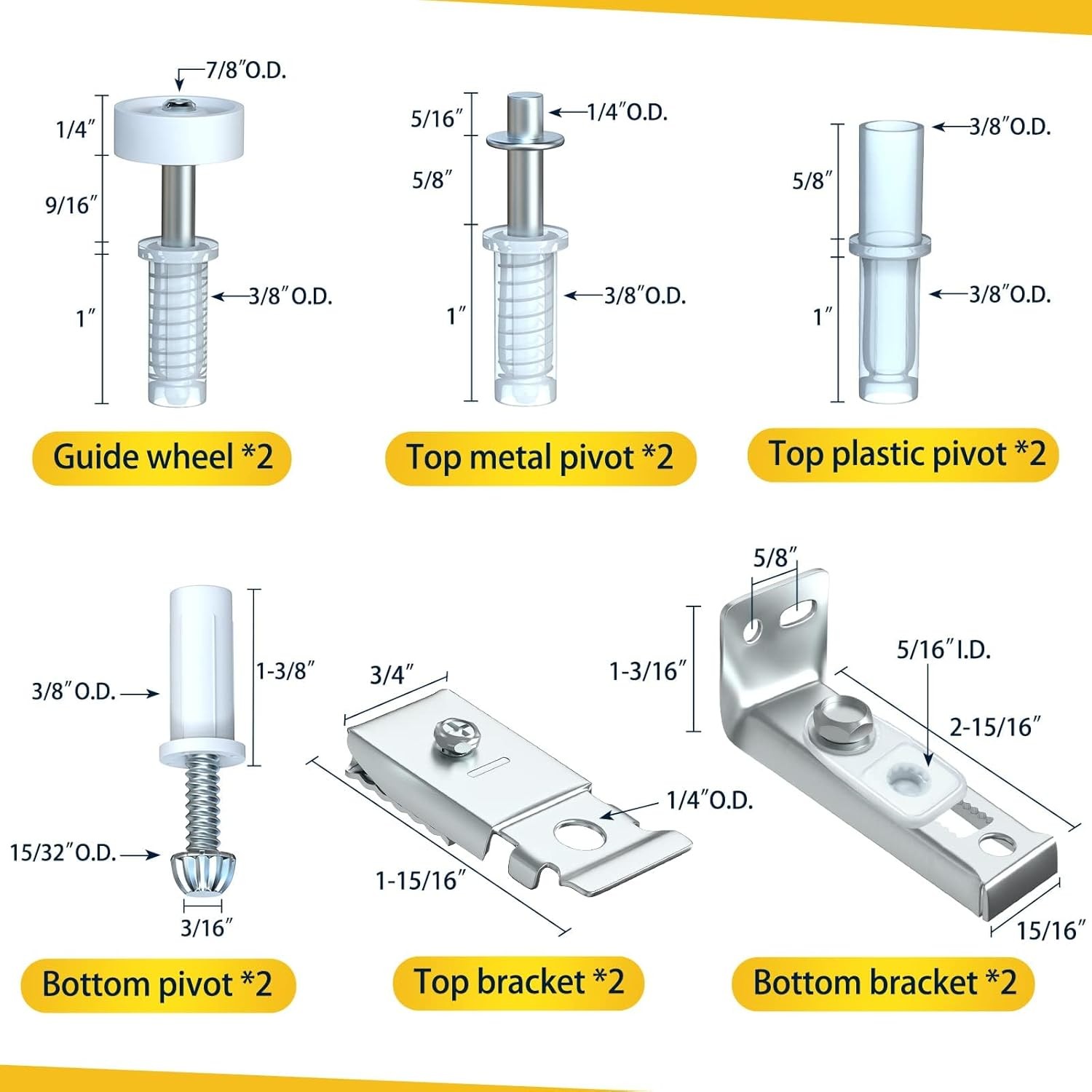 2 Pack Bi-fold Sliding Closet Doors Replacement Parts Include Top&Bottom Bracket