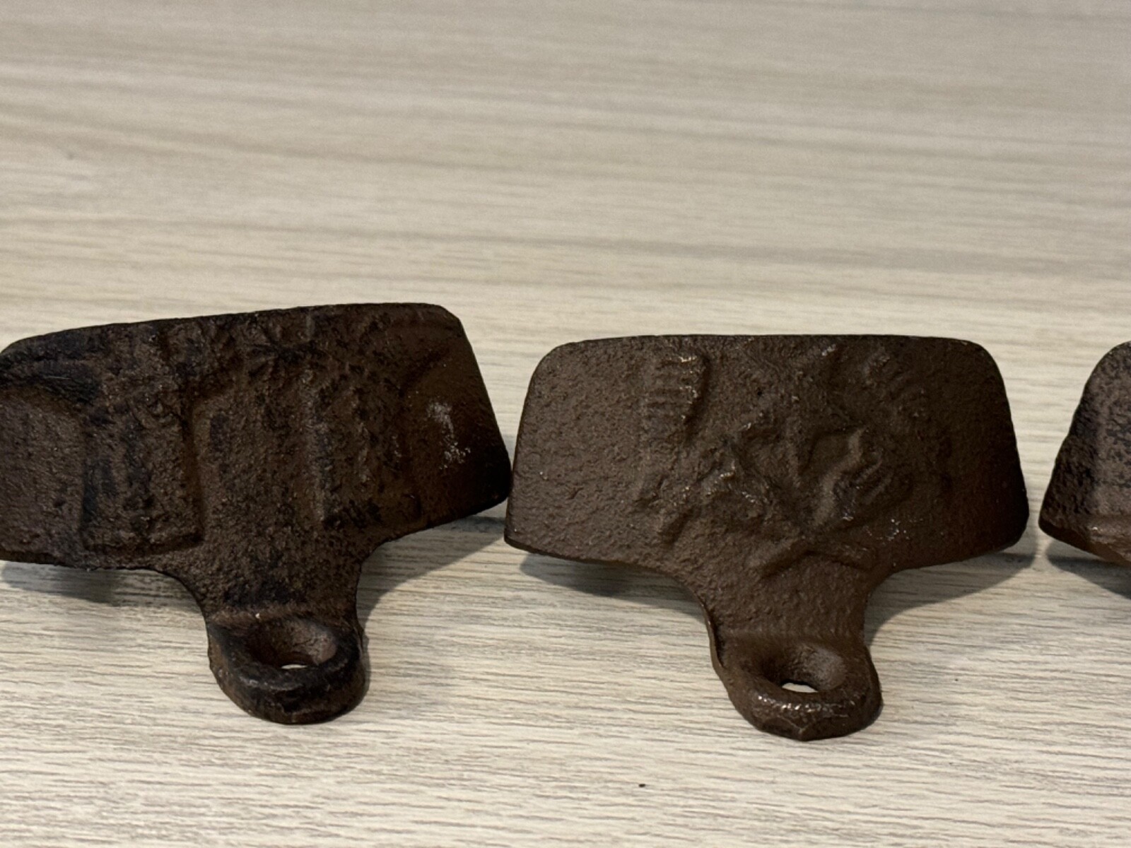 Lot of 4 Rustic Cast Iron OPEN HERE Wall Mounted Beer Bottle Opener Soda
