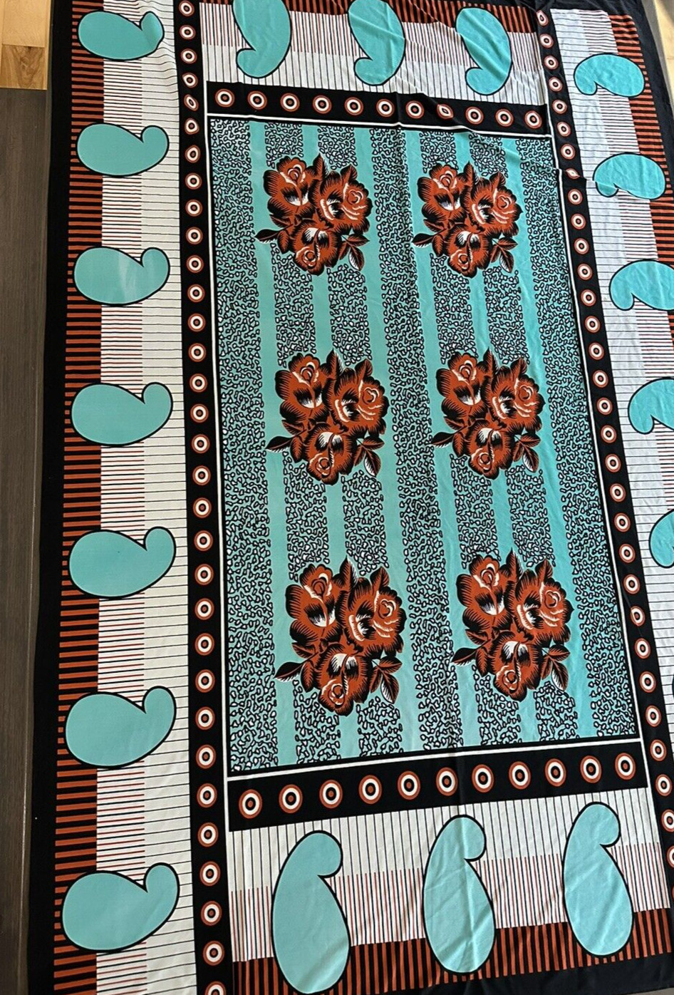 East African Single Fabric Blue, Green & White 40" x 63" Turquoise Black Orange