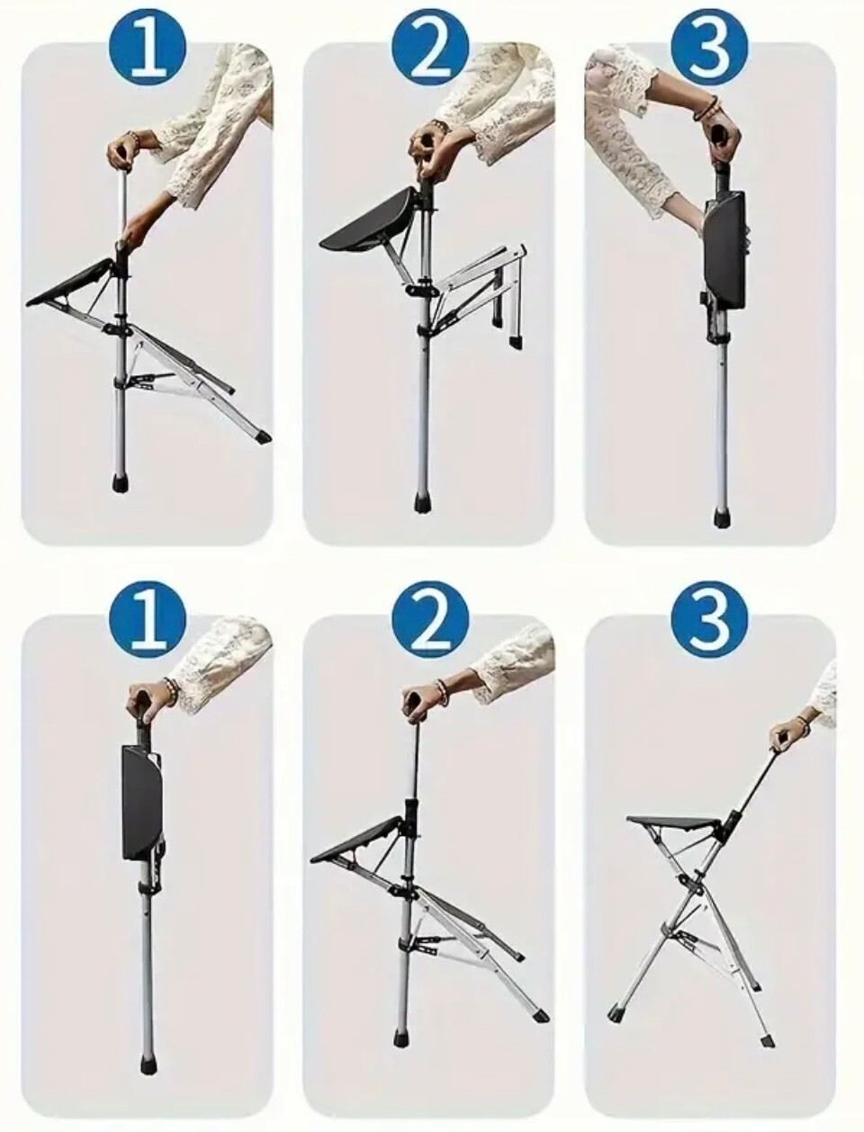 Portable Adjustable Folding Cane Seat Combo - Sturdy 3-Legged Support,Adjustment