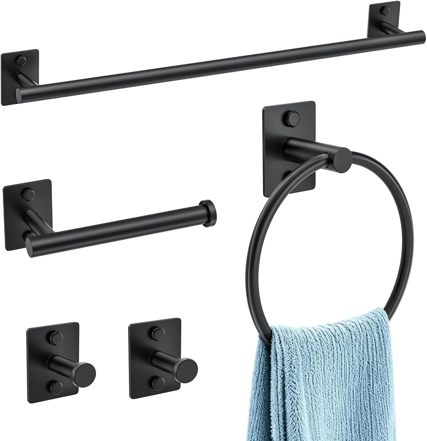 5 Pieces Bathroom Hardware Accessories Set Matte Black Towel Bar Set Stainless