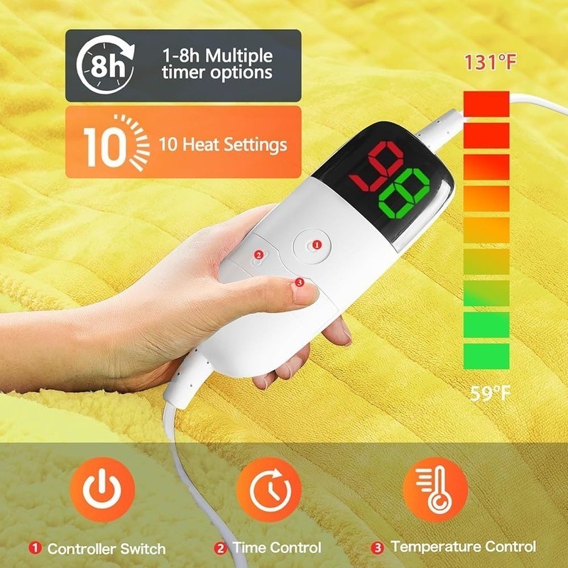 Cozy Electric Heating Blanket Faux Fur 10 Temp Settings Multi Use Auto Off