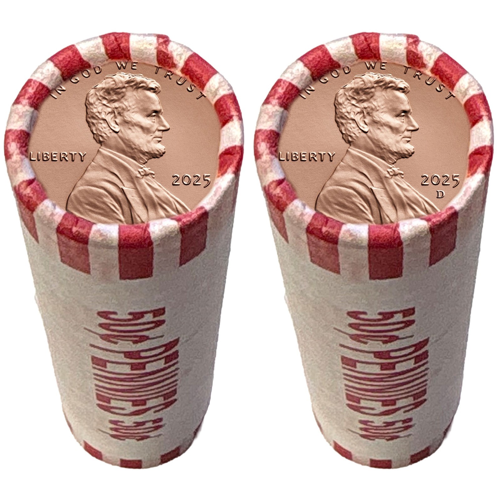 2025 P & D Set of 2 - Lincoln Cent Penny Rolls 100 Coins BU FINAL ISSUE PENNY