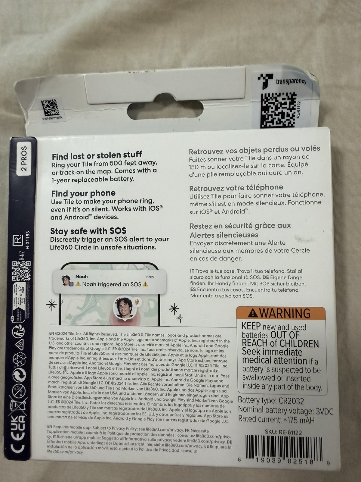 Tile By Life360 Mate Bluetooth Trackers 2 Pack Black/White New