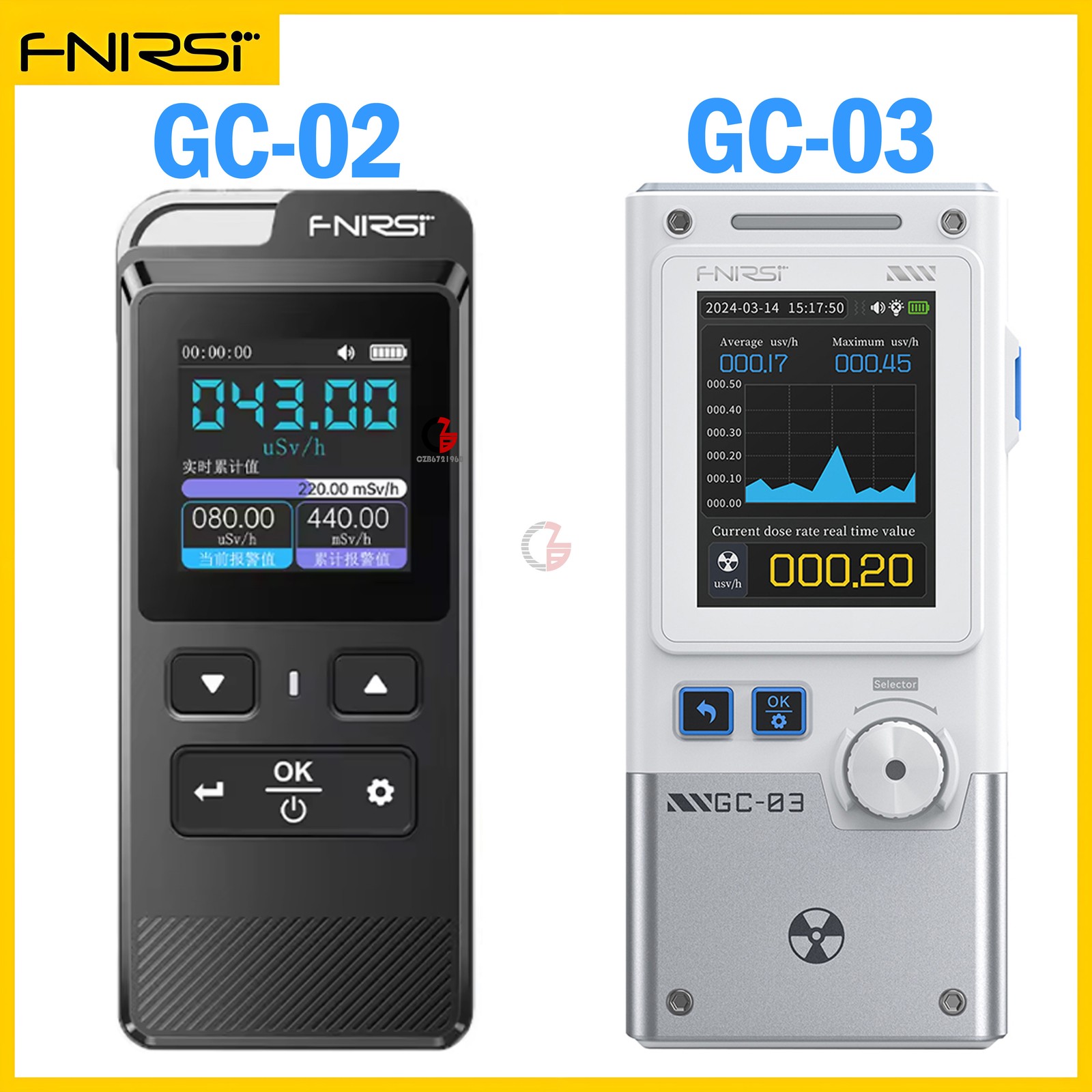 FNIRSI GC-03 3-IN 1 Electromagnetic Radiation Detector NR+EF+MF Detection GC-02