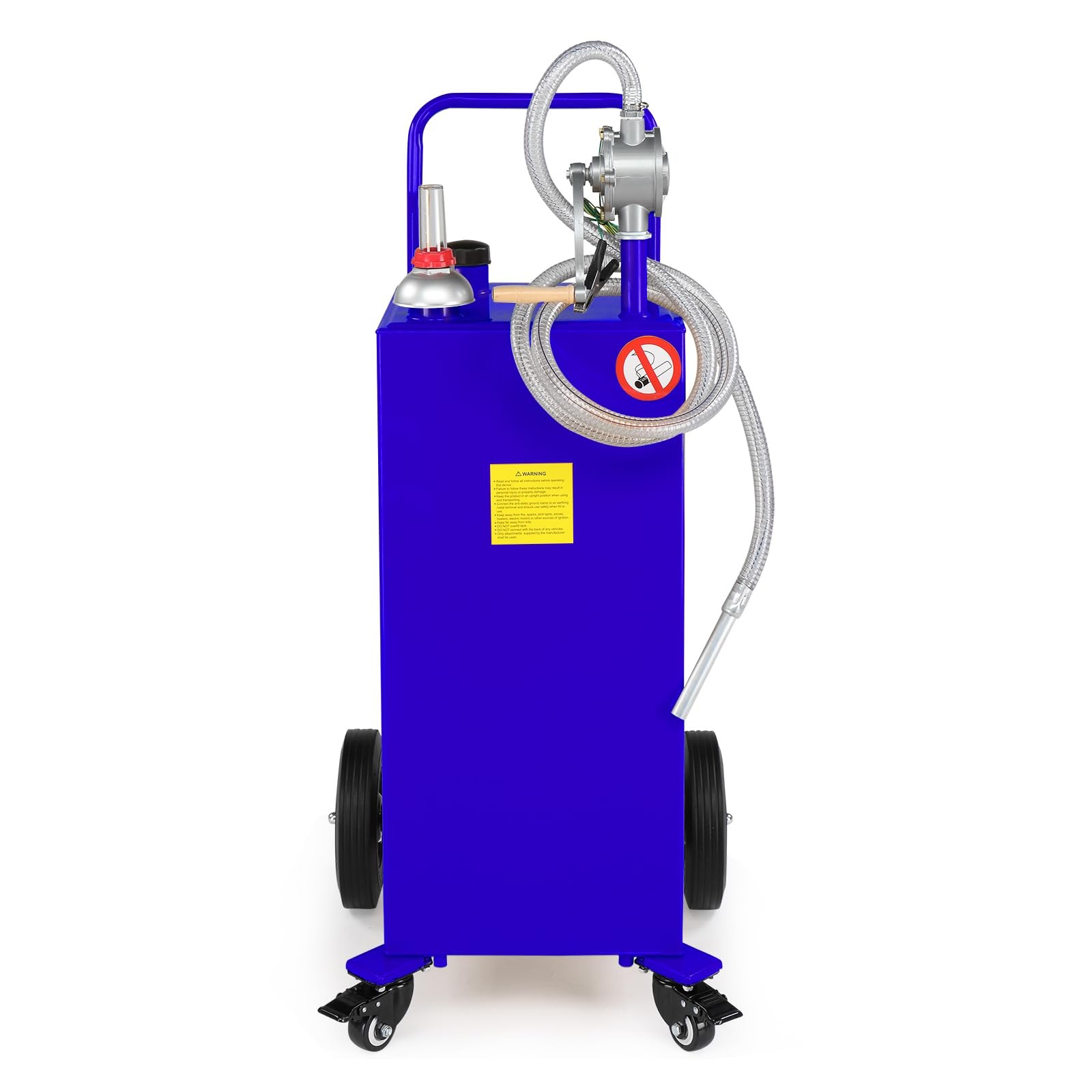 30 Gal Portable Gas Caddy with Hand Pump 4 Wheels for Cars ATV Mowers Blue