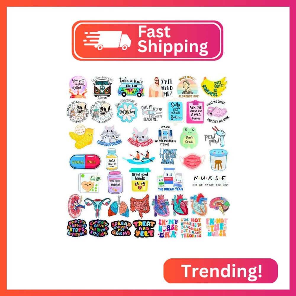 50 PC Funny Vinyl Nurse Stickers Healthcare Medical Nursing Nurses Sticker for W