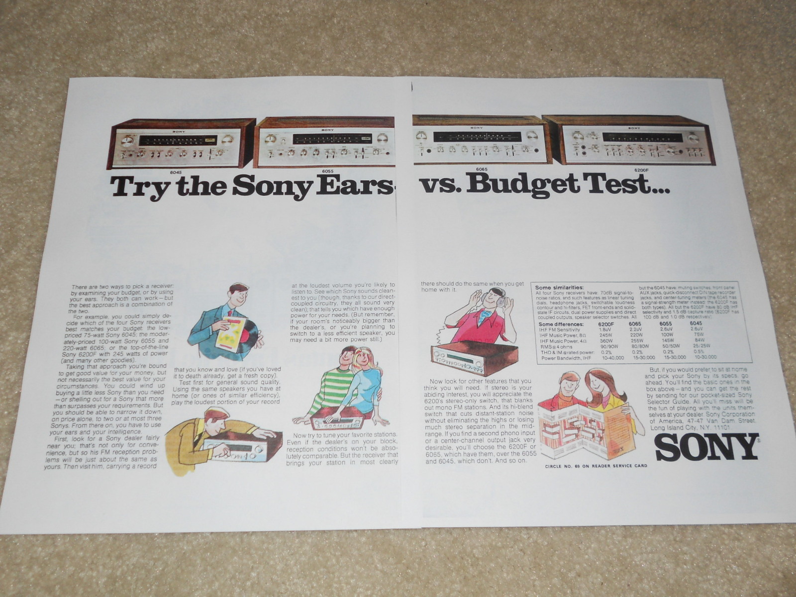 Sony 1972 Ad, STR- 6200F, 6065, 6055, 6045, Articles, Specs, Info, 2 pages
