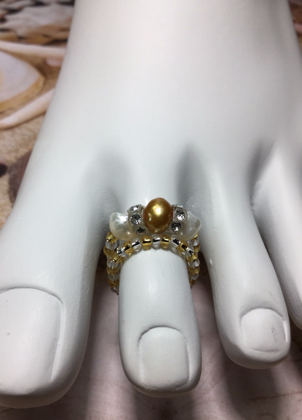 Comfortable Handmade Freshwater Pearl Stretch Toe Rings Swarovski Elements USA