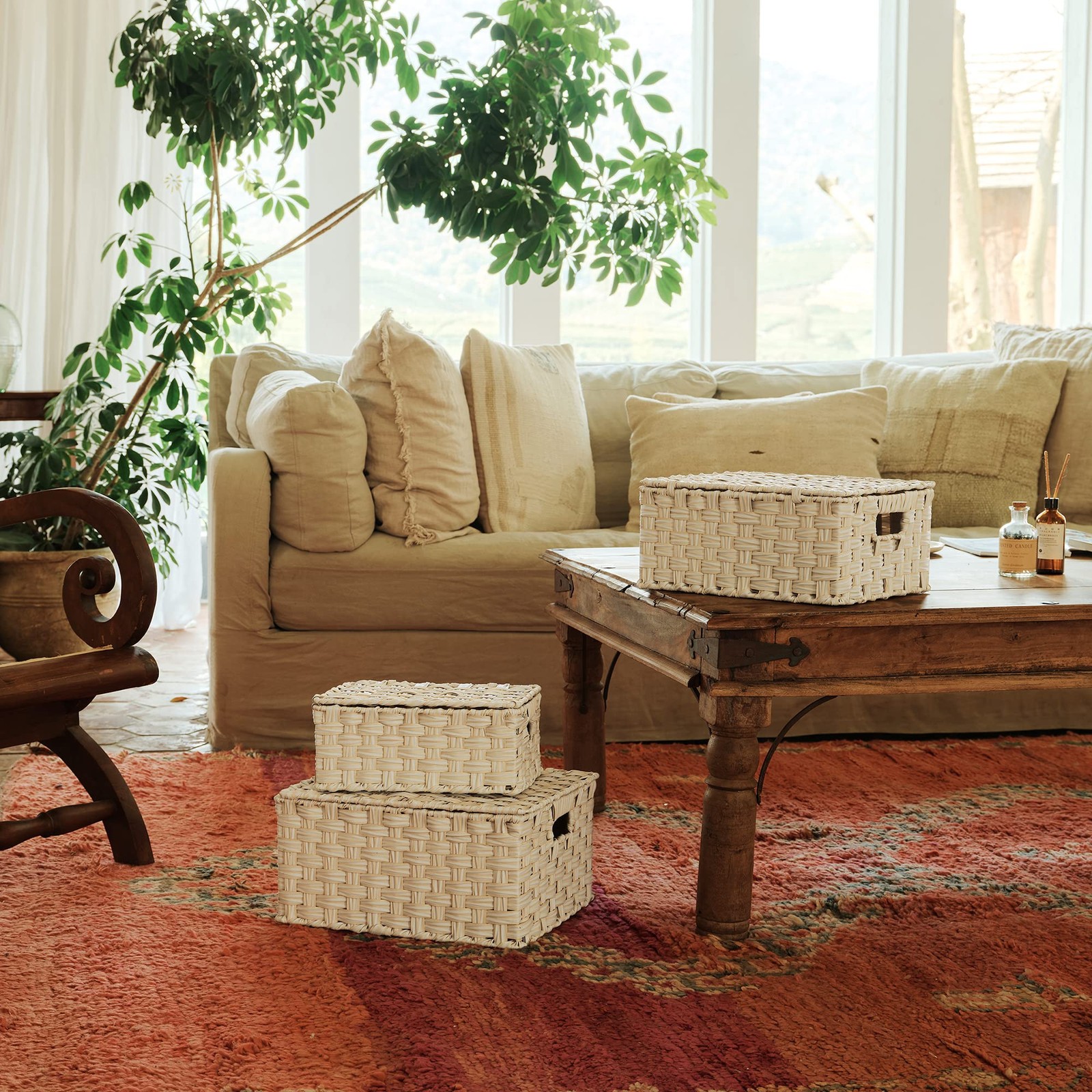 Wicker Storage Baskets with Lids, Set of 3 Decorative Storage Boxes, Baskets ...