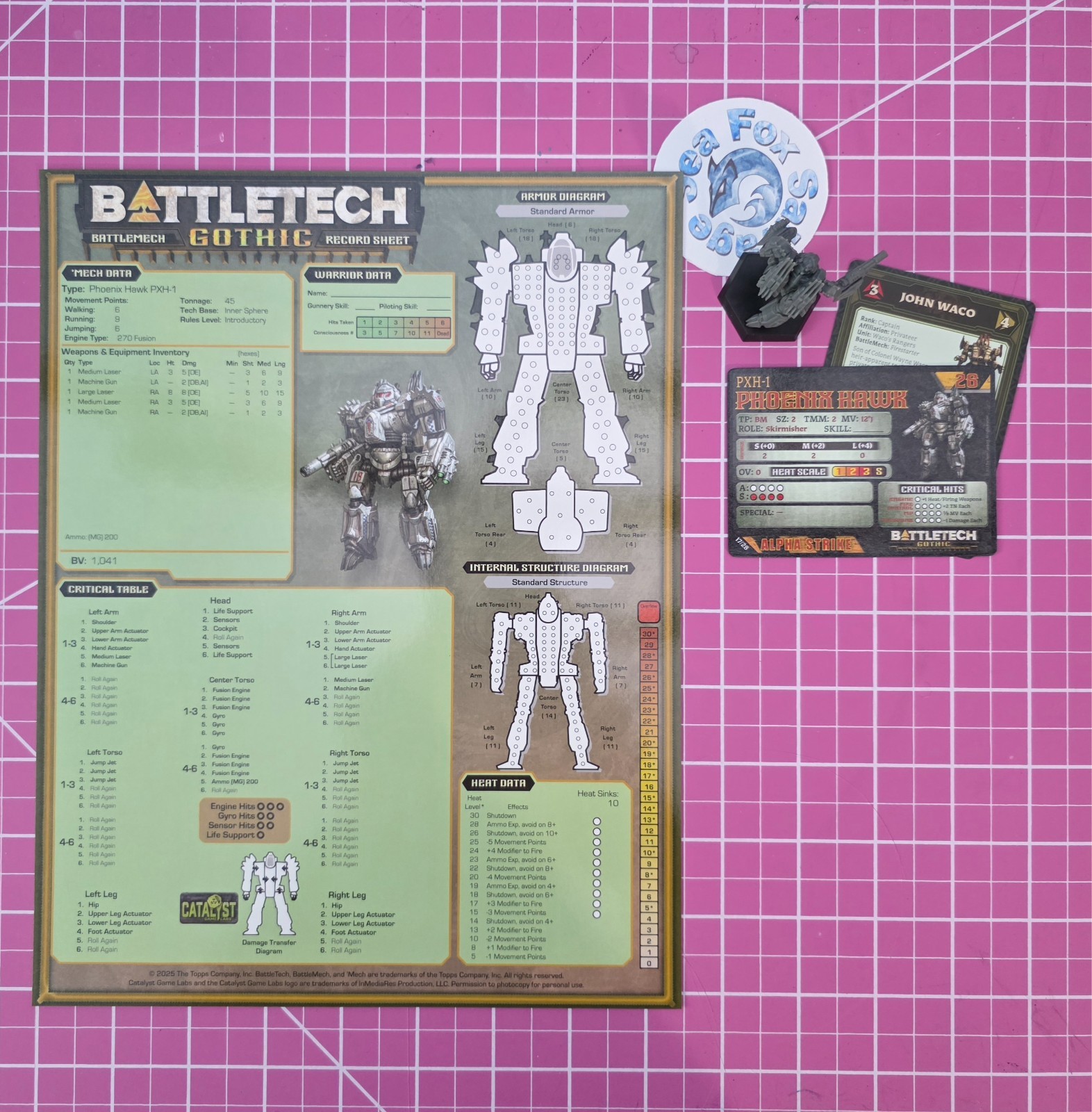 BattleTech GOTHIC + Phoenix Hawk - Laminated Record Sheet and AS Cards - NEW!
