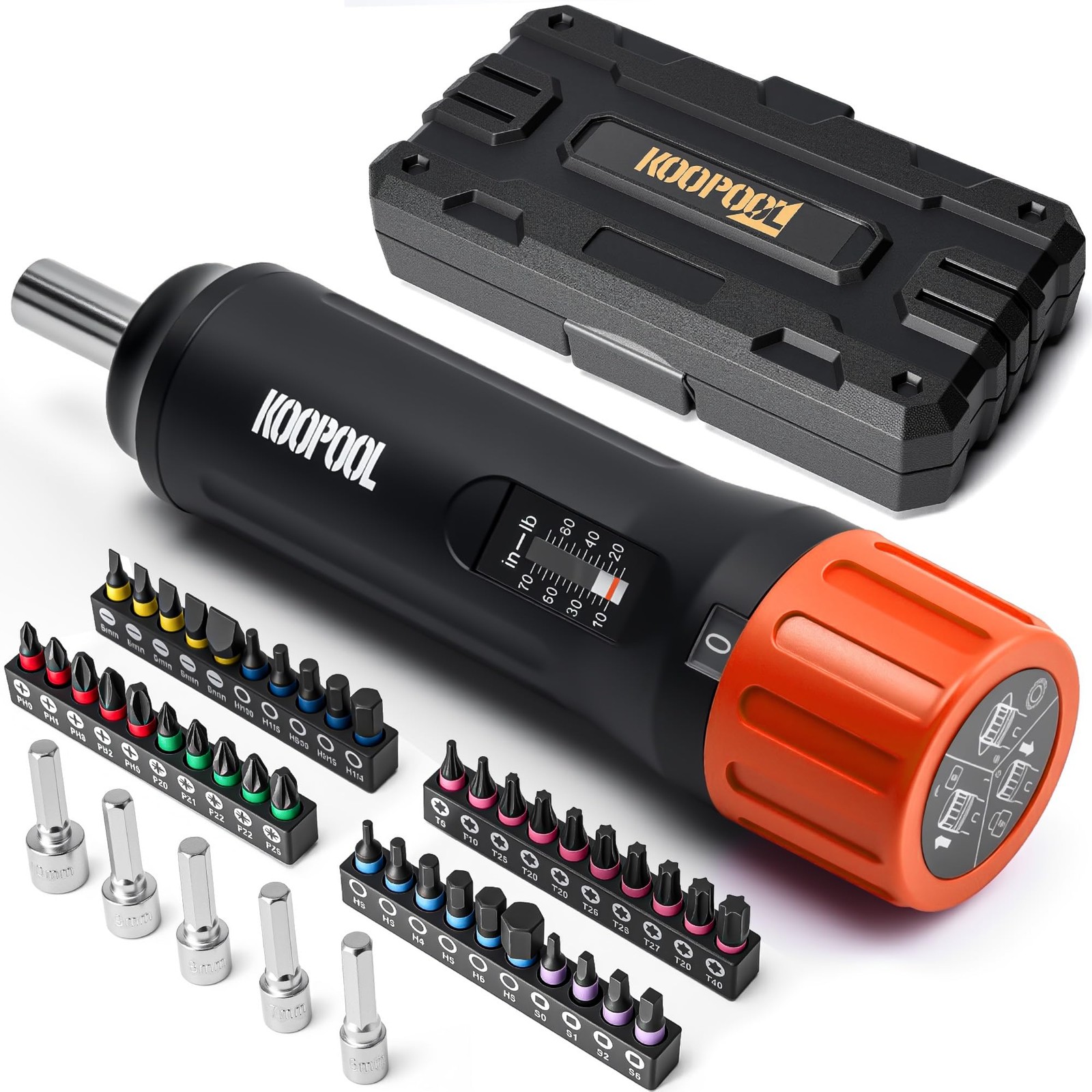 46-Piece Torque Screwdriver Set, 1/4 Inch Drive, 10–70 Inch-Pounds, Includes ...