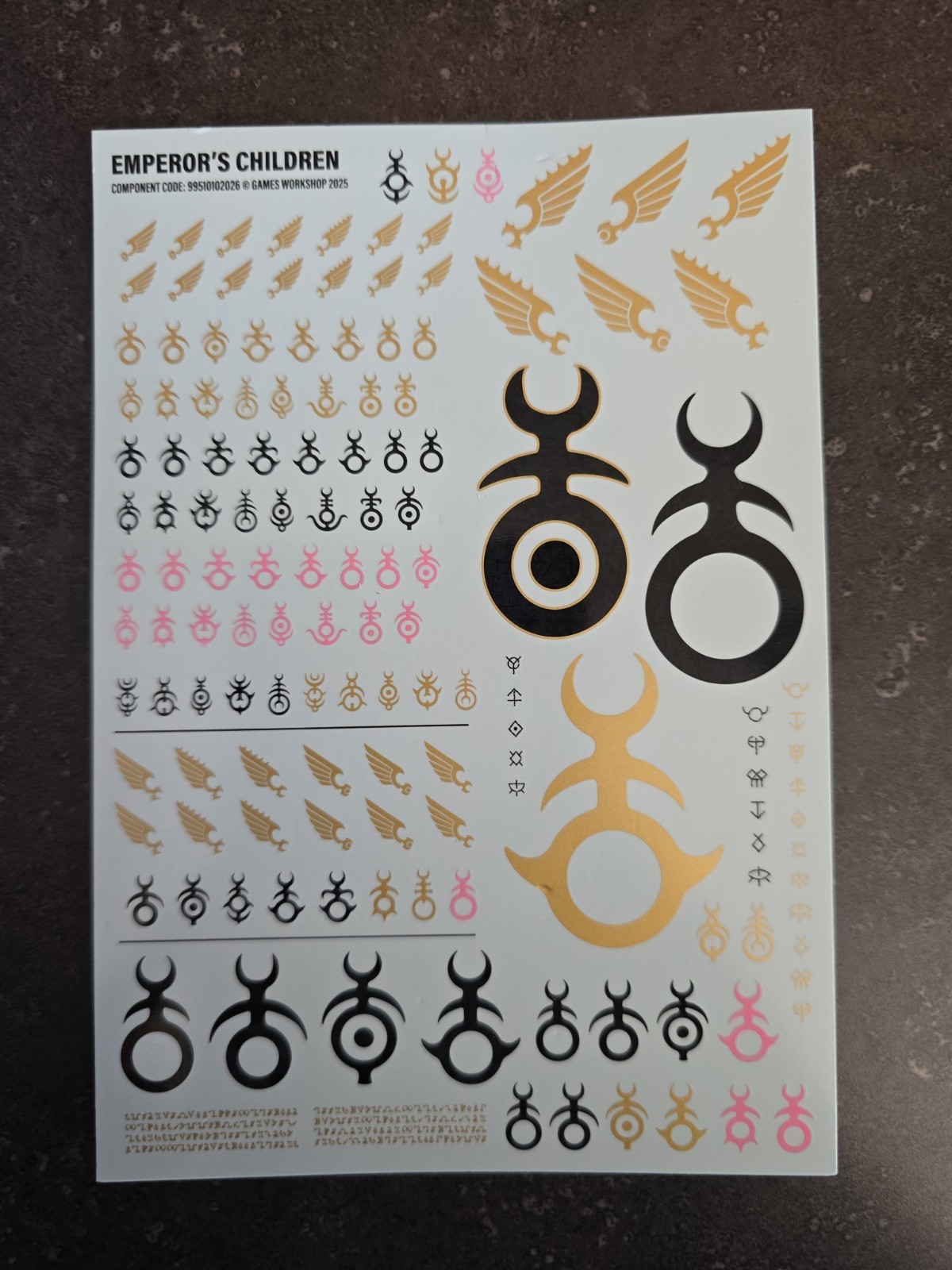 Emperor's Children 2025 Chaos Space Marines Transfer Sheet Decals Warhammer 40k