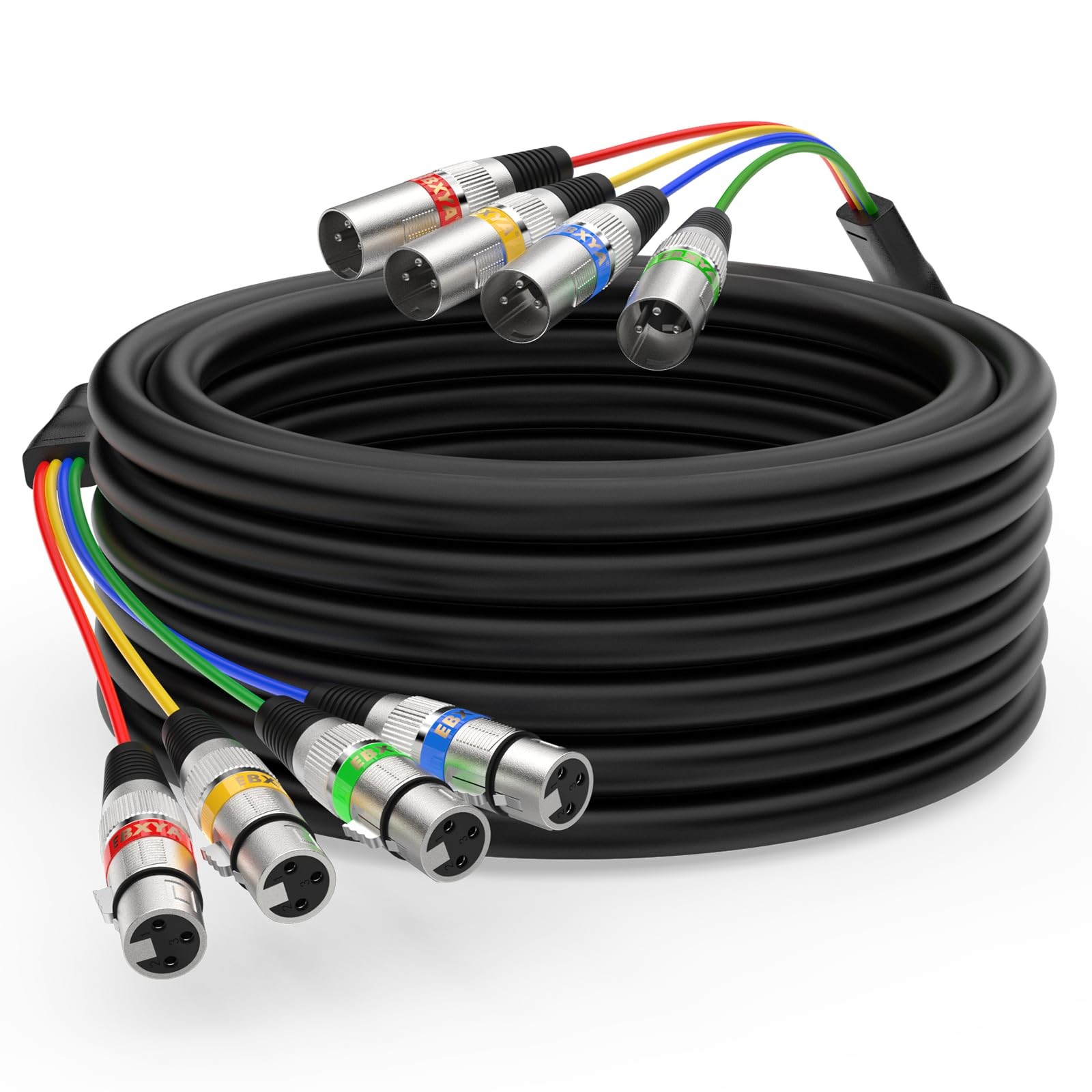 EBXYA 50Ft 4 Channel XLR Snake Cable - 4 Colored XLR Male to Female Snake, Re...