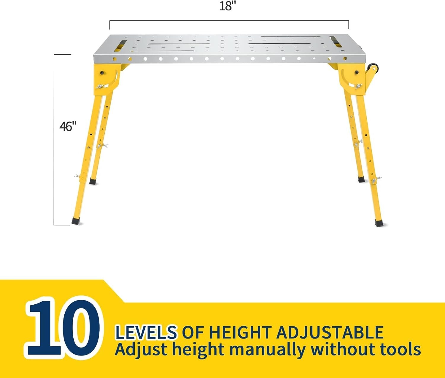 46x18 Inch Welding Table 1000LB Folding Workbench with Wheels Adjustable Height