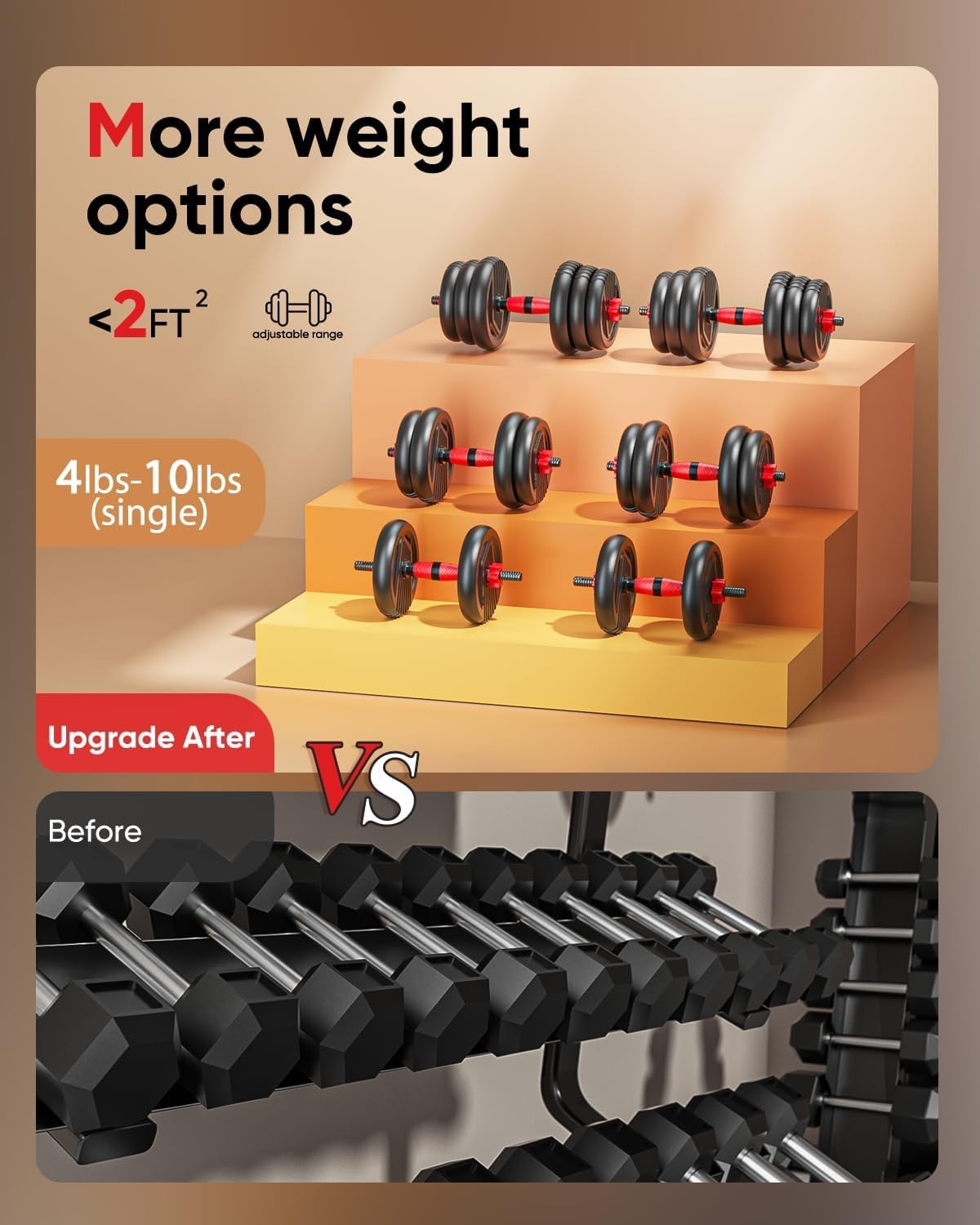 Trakmaxi Adjustable Dumbbell Set 20LBS/35LBS/55LB/70LBS Free 20LB(10LBS Pair)