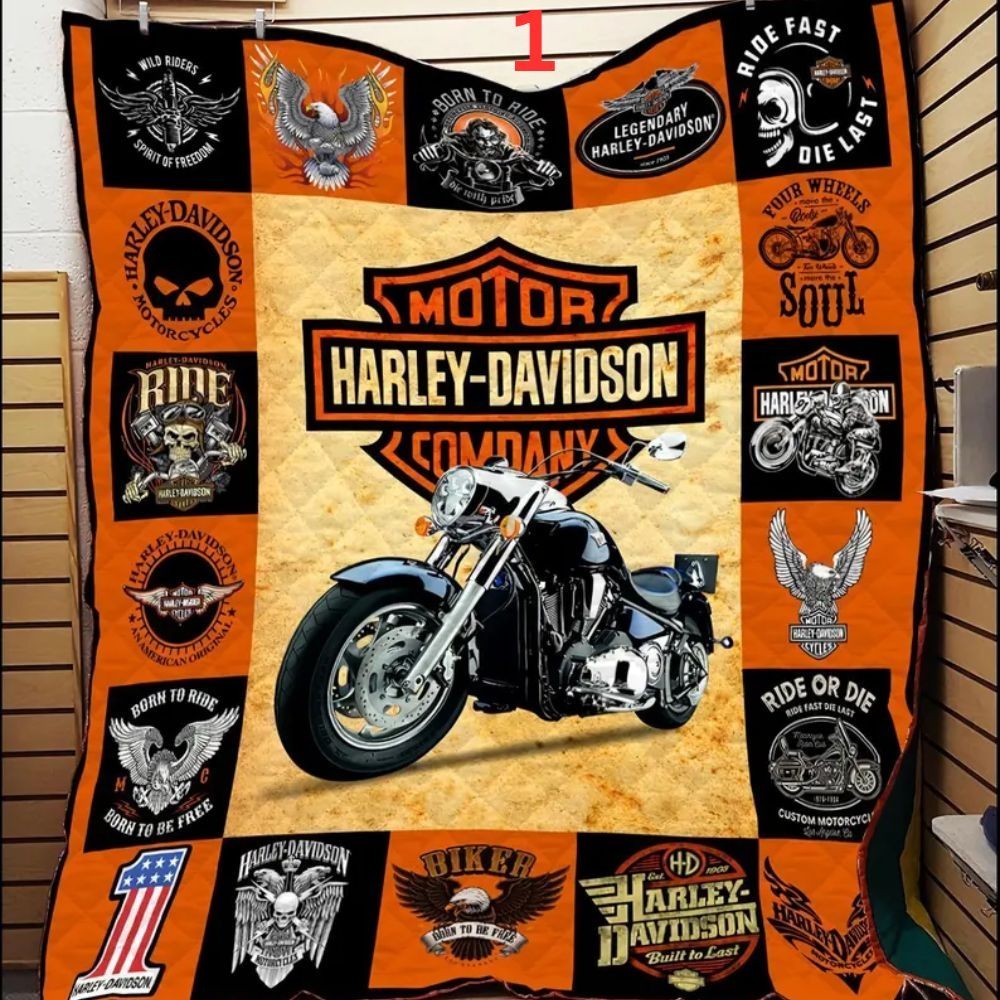Harley Davidsons Motorbike Blanket, American Motorcycle Fleece Quilt Blanket