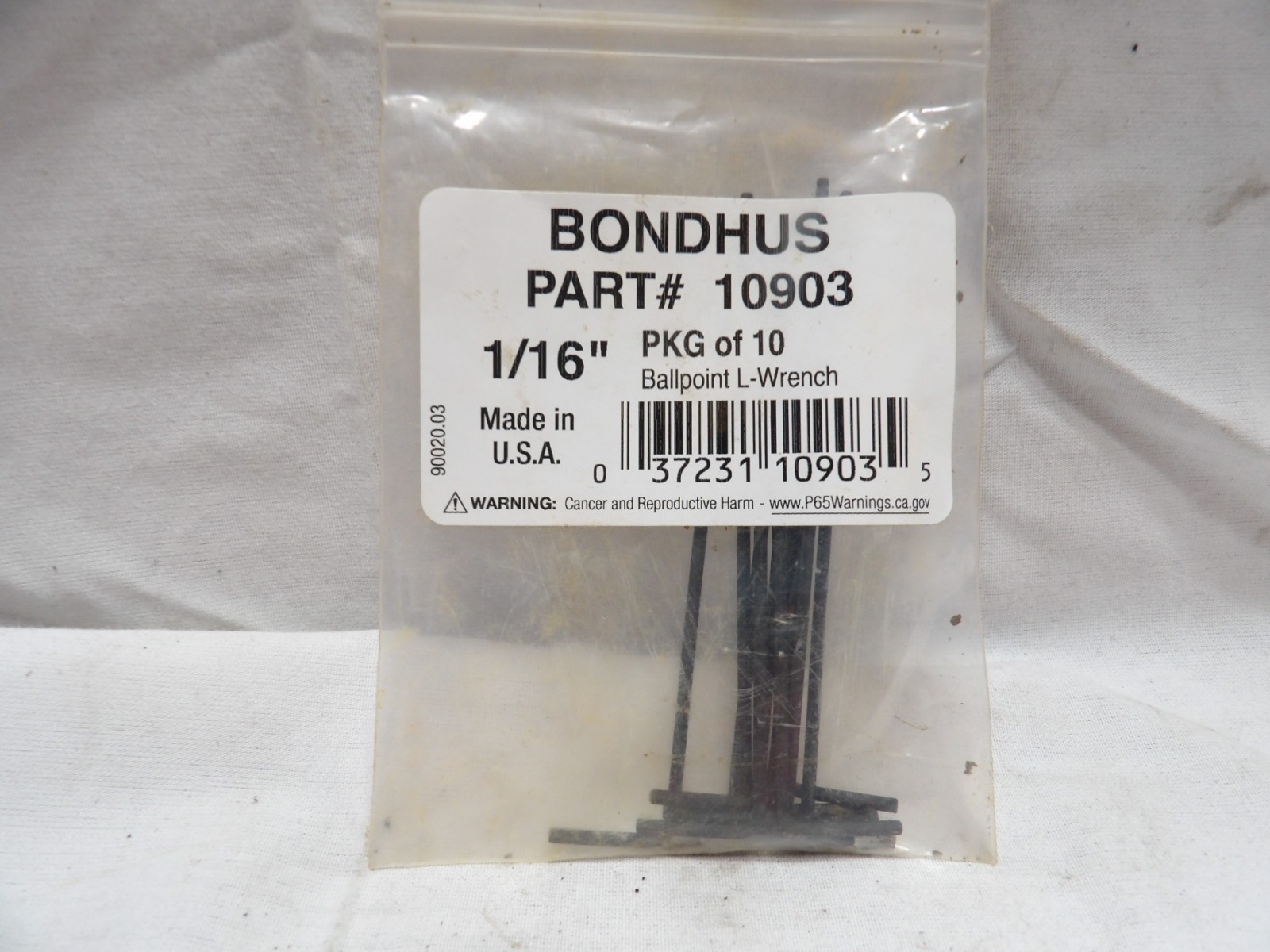 Bondhus 1/16" Ballpoint L-Wrench #10903 (Pkg of 10) - Made in the USA