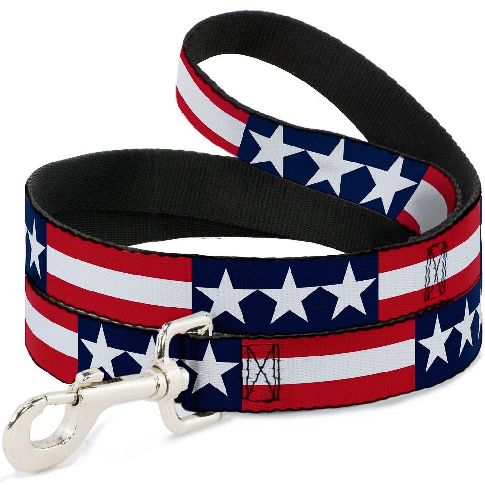 Dog Leash 6-FEET Stars & Stripes Blue/White/Red/White WIDE 1.5"