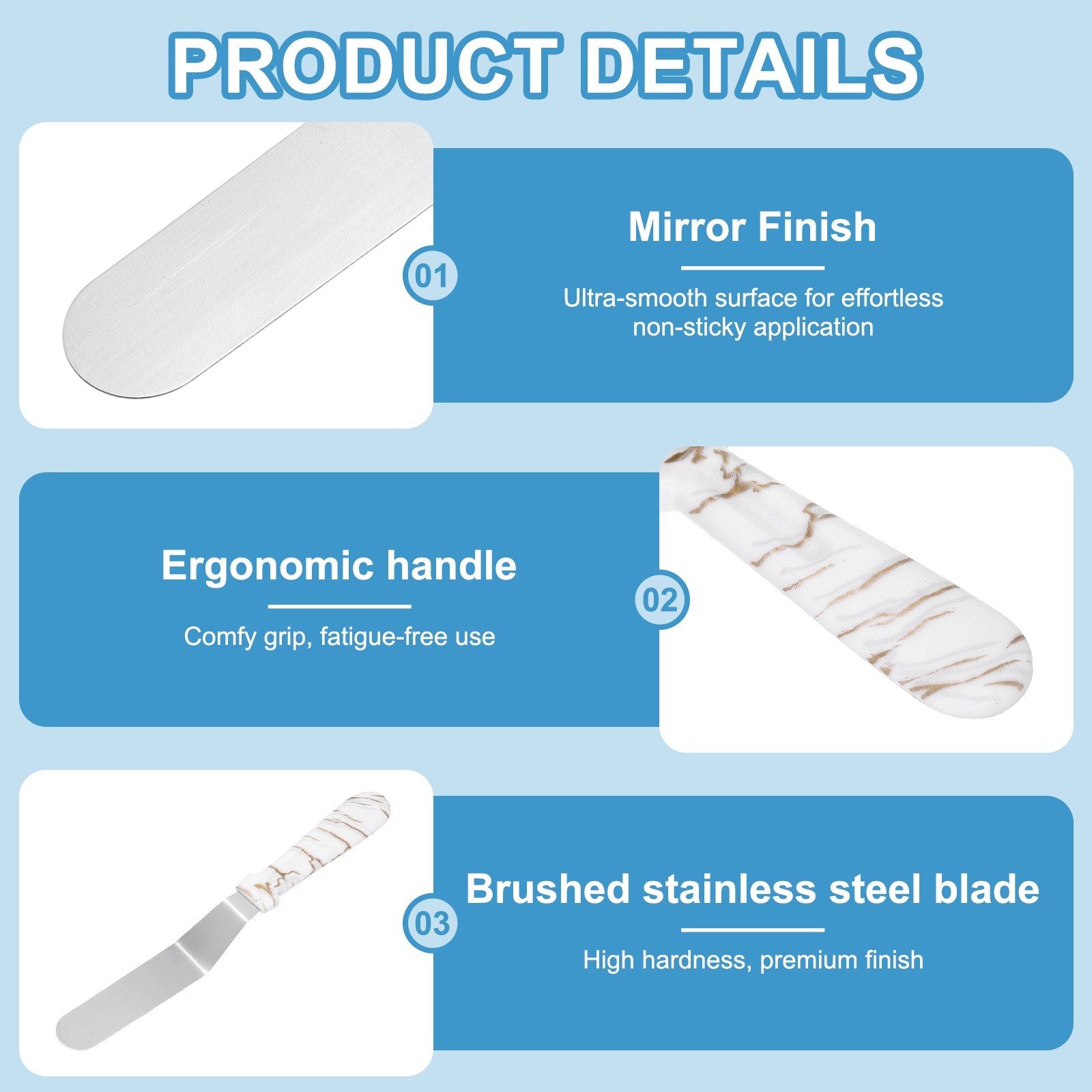 6, 8, 10" Cake Offset Spatula Set of 3 White (Curved Handle)